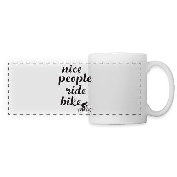 Les gens sympas font du vélo en disant citation - Mug panoramique contrasté et blanc - blanc - Devant