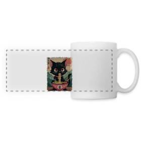 Maquette de Mug panoramique contrasté et blanc « Chat Kawaii Ramen » à imprimer et personnaliser