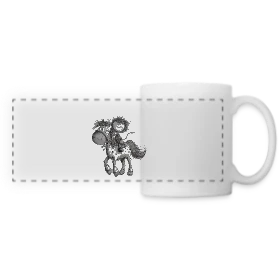 Maquette de Mug panoramique contrasté et blanc « Cheval et cavalier rigolos - Dessin animé » à imprimer et personnaliser