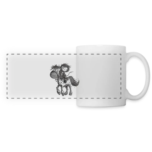 Cheval et cavalier rigolos - Dessin animé - Mug panoramique contrasté et blanc