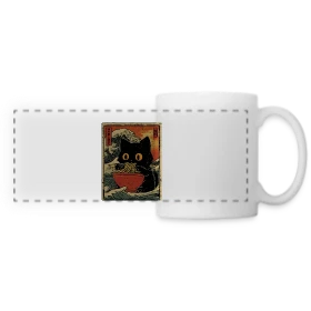 Maquette de Mug panoramique contrasté et blanc « Chat Ramen et Vague Japonaise : L'Art Kawaii » à imprimer et personnaliser