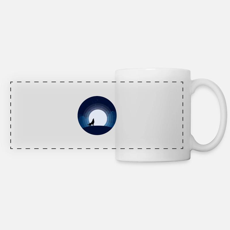 Moon Wolf Night Sky Mountain Howls Full Moon - Panoramic Mug - white