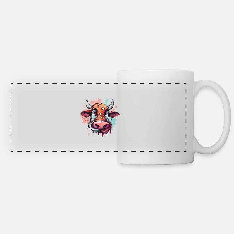 Caricature de vache comique - Mug panoramique contrasté et blanc - blanc