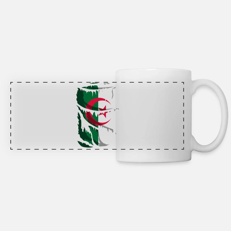 Drapeau de l’Algérie, avec un effet de tissu cassé - Mug panoramique contrasté et blanc - blanc