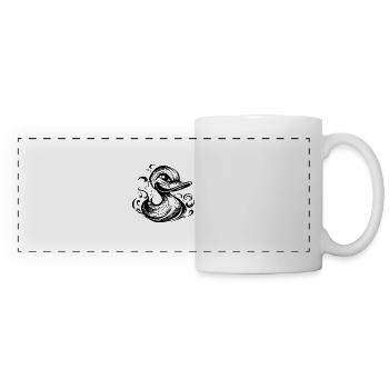 Drôle de canard souriant avec un énorme bec - Mug panoramique contrasté et blanc - blanc - Devant