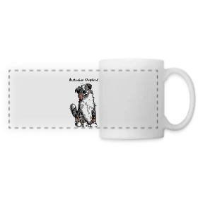 Maquette de Mug panoramique contrasté et blanc « Berger Australien Amusant » à imprimer et personnaliser