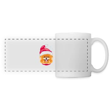 Chien de Poméranie heureux au chapeau du Père Noël - Mug panoramique contrasté et blanc - blanc - Devant