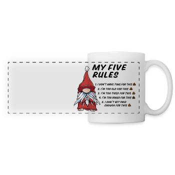 5 rules of a funny gnome - Panoramic Mug - white - Front