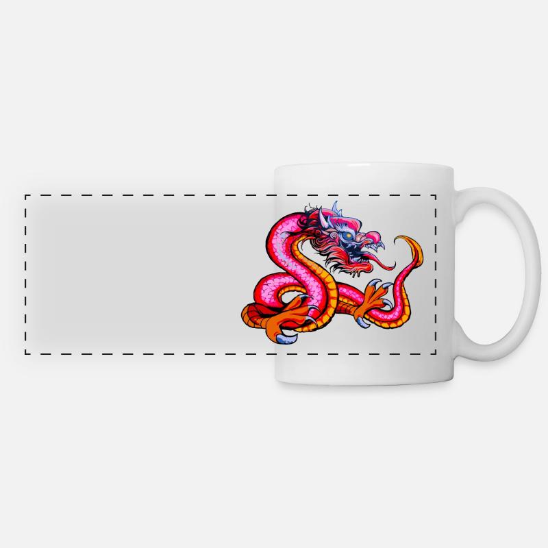 Mythologie chinesischer Drache -pink/orange/silber - Panoramatasse - Weiß