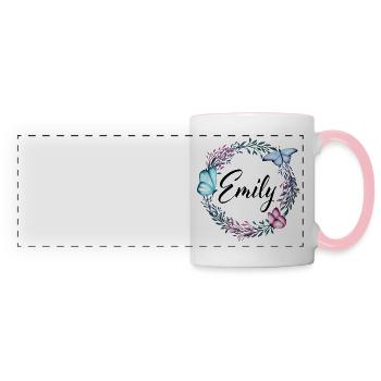 Emily, name, lettering, flower wreath, gift - Panoramic Mug - white/pink - Front