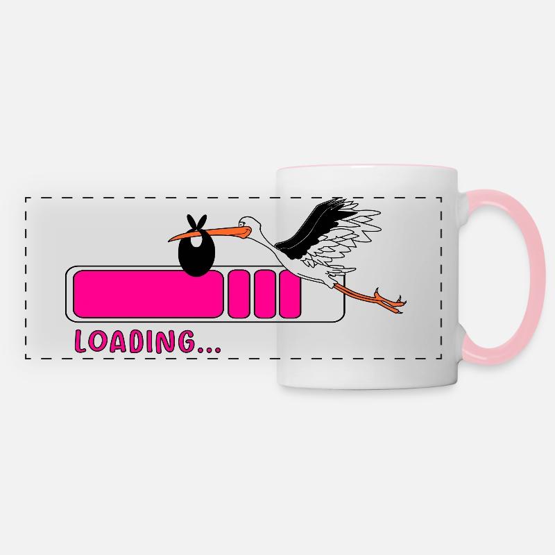 La cigogne arrive - Mug panoramique contrasté et blanc - blanc/rose