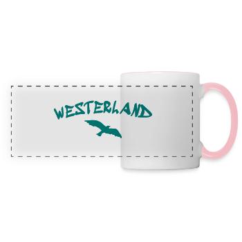 Westerland - Sylt - Nordsee - Anker - Möwe - Insel - Panoramatasse - Weiß/Pink - Vorne