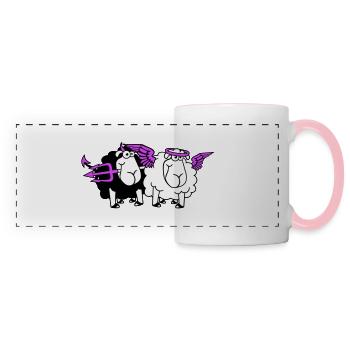 2 Schafe Engel Teufel Satan Hölle Böse Himmel Gut - Panoramatasse - Weiß/Pink - Vorne