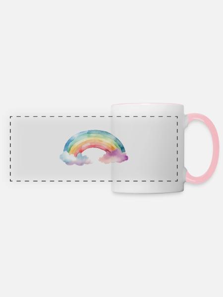 Aquarell Regenbogen - Panoramatasse - Weiß/Pink