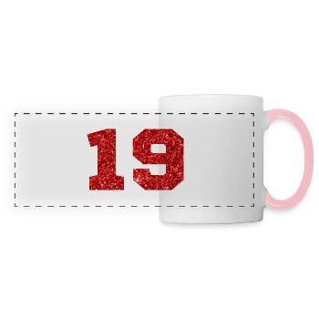 Nummer 19 Roter Glitzer - 19-jähriges Jubiläum - Panoramatasse - Weiß/Pink - Vorne