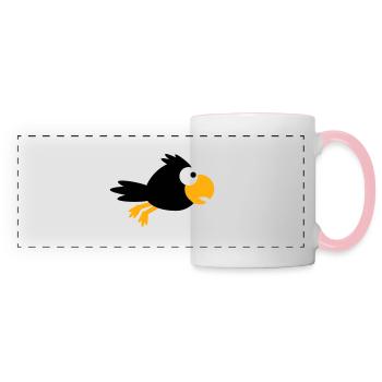 Rabe Vogel fliegt schnel cool lustig Cartoon Humor - Panoramatasse - Weiß/Pink - Vorne