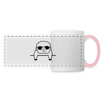 Schaf Hinter Zaun Mauer Sonnenbrille Schäfchen - Panoramatasse - Weiß/Pink - Vorne