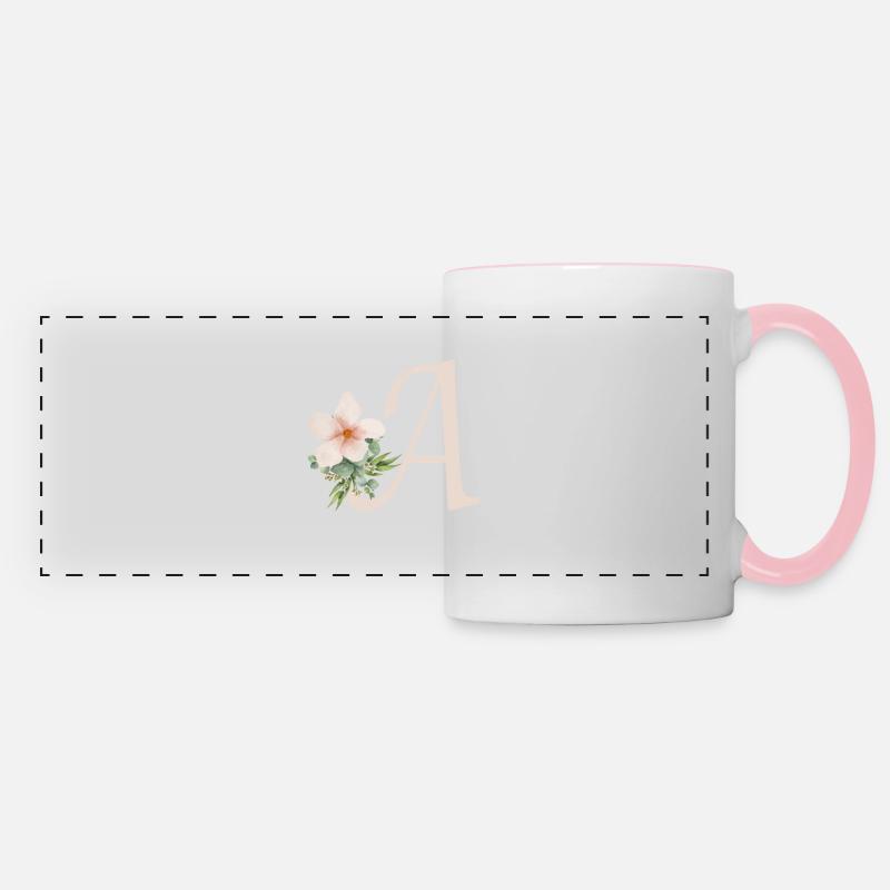 Buchstabe A mit Blume - Panoramatasse - Weiß/Pink