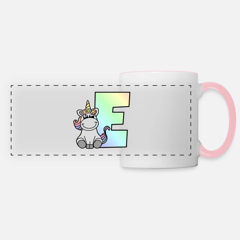 Einhorn Buchstabe E - Panoramatasse - Weiß/Pink
