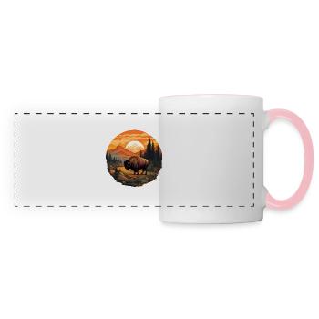 Coucher de soleil sur les bisons - Mug panoramique contrasté et blanc - blanc/rose - Devant