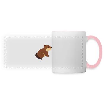 Castor à fourrure brune - Mug panoramique contrasté et blanc - blanc/rose - Devant