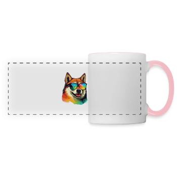 Colorful Akita Wearing Sunglasses Dog Lover - Panoramic Mug - white/pink - Front