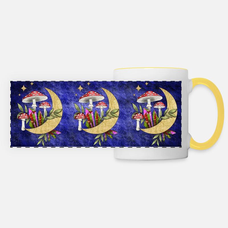 Mushrooms in the moonlight - Format E - Panoramic Mug - white/yellow