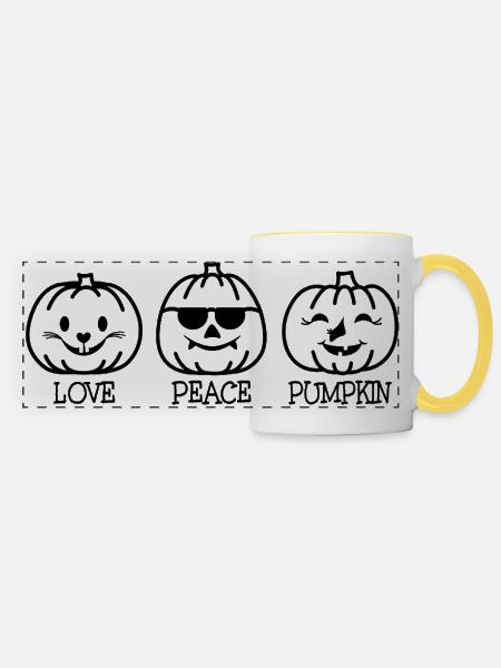 Love Peace Pumpkin - Panoramatasse - Weiß/Gelb