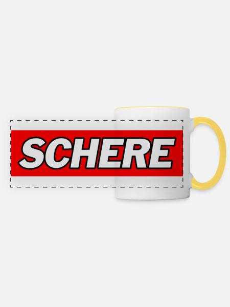 Schere - Funny Memes - Panoramatasse - Weiß/Gelb