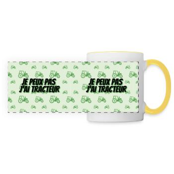 je peux pas tracteur vert -mug panoramique - Mug panoramique contrasté et blanc - blanc/jaune - Devant