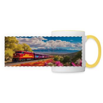 Railroad Santa Fe Locomotive - Mug panoramique contrasté et blanc - blanc/jaune - Devant