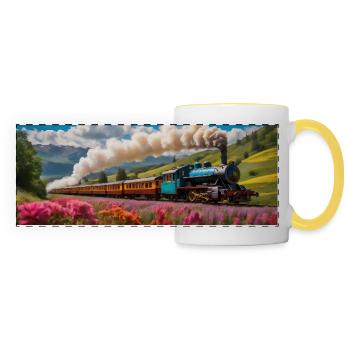 Nostalgischer Eisenbahnzug mit Dampflokomotive - Panoramatasse - Weiß/Gelb - Vorne