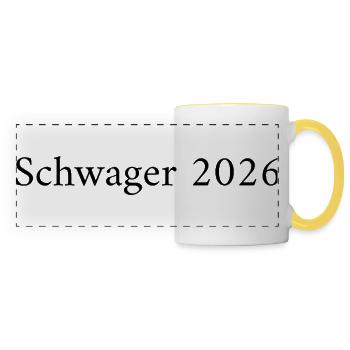 Schwager 2026 – Familienschriftzug - Panoramatasse - Weiß/Gelb - Vorne