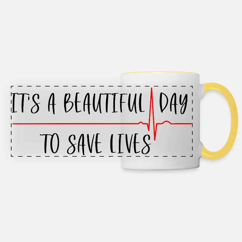 It's a Beautiful Day To Save Lives - Panoramic Mug - white/yellow