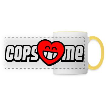 Les flics m’aiment (les couleurs peuvent être changées) - Mug panoramique contrasté et blanc - blanc/jaune - Devant