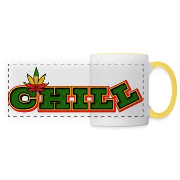 Psychedelic Chill Cannabis Wortkunst - Panoramatasse - Weiß/Gelb - Vorne