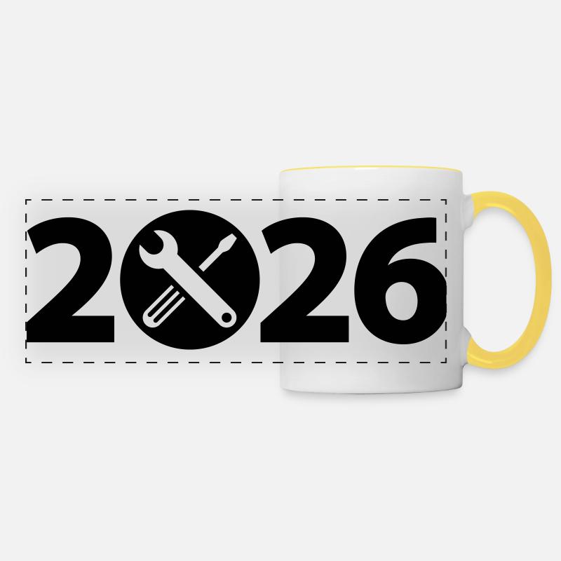 Renovation 2026, craftsman 2026, builder 2026 - Panoramic Mug - white/yellow