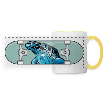 Blue Frog on Skateboard - Panoramic Mug - white/yellow - Front