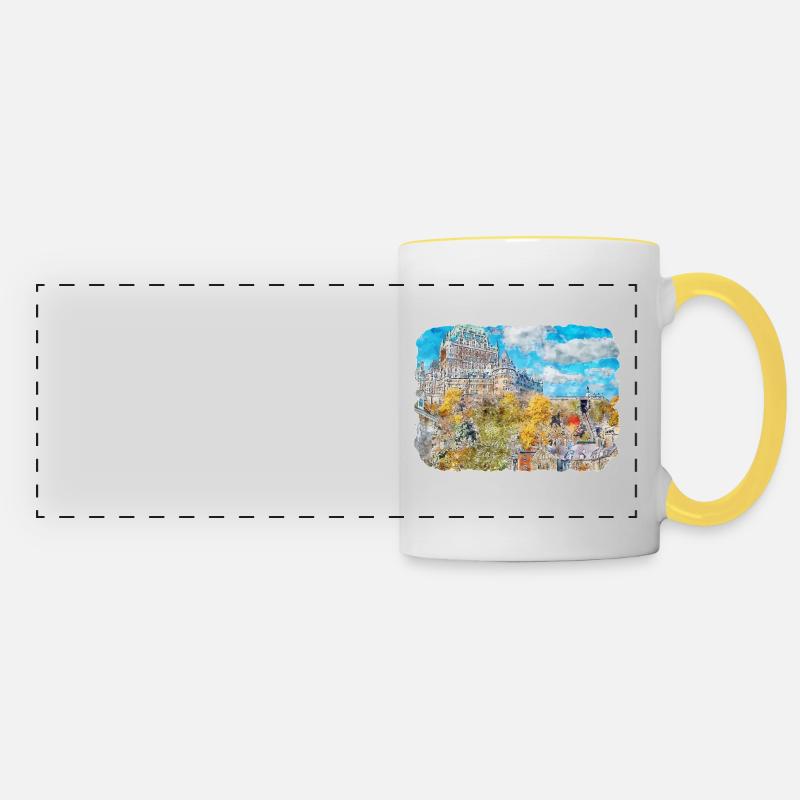Québec Canada Aquarelle Dessin Dessin Illustration - Mug panoramique contrasté et blanc - blanc/jaune