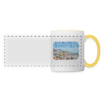 Lisbonne Portugal Aquarelle Esquisse Dessinée Illustrati - Mug panoramique contrasté et blanc - blanc/jaune - Devant