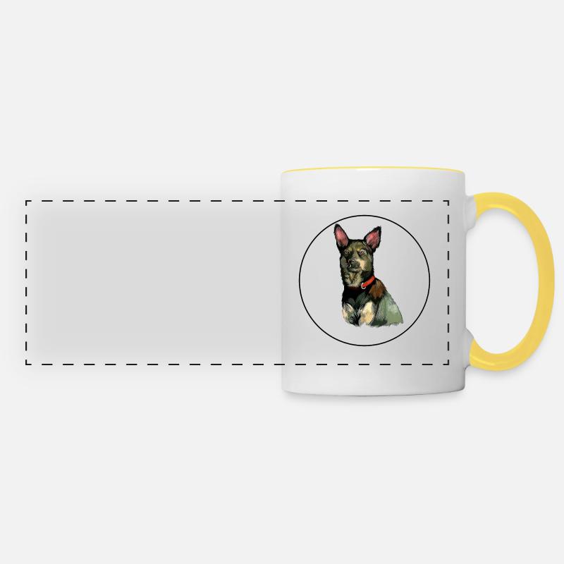 Illustration de l’aquarelle du chien australien Kelpie - Mug panoramique contrasté et blanc - blanc/jaune
