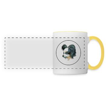 Papillon Dog Watercolor Art Illustration - Panoramic Mug - white/yellow - Front