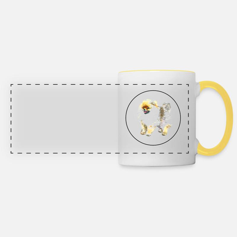Illustration de l’aquarelle du chien Spitz de Poméranie - Mug panoramique contrasté et blanc - blanc/jaune