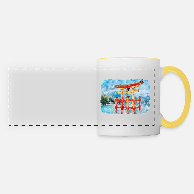 Japan Watercolor Sketch Hand Drawn Illustration - Panoramic Mug - white/yellow