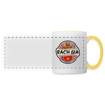 Rach Gia Vietnam Drapeau Badge Souvenir de Voyage Timbre - Mug panoramique contrasté et blanc - blanc/jaune - Devant