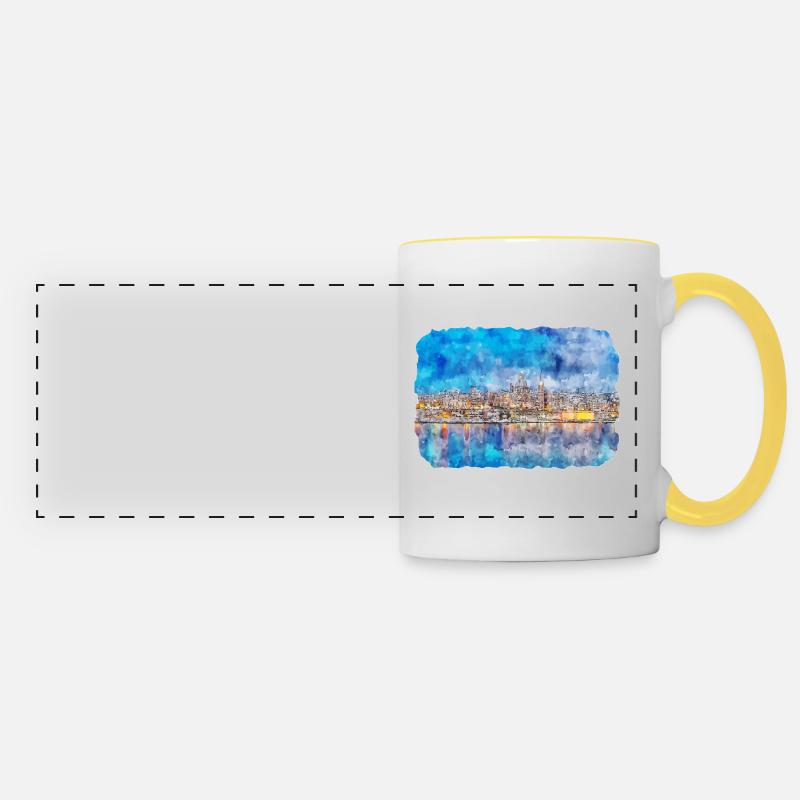 Malta Landmark Watercolor Sketch Paint Illustratio - Panoramic Mug - white/yellow