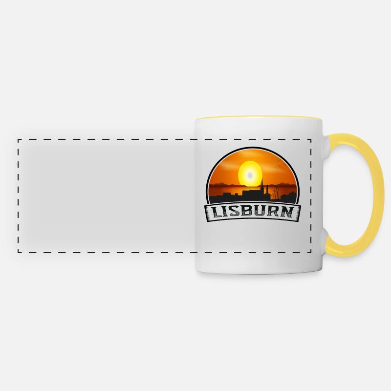 Lisburn Northern Ireland Skyline Vintage Sunset Tr - Panoramic Mug - white/yellow