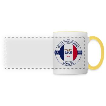 West Des ines Iowa Flagge USA Souvenir Abzeichen - Panoramatasse - Weiß/Gelb - Vorne