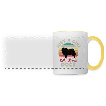 Spitz japonais Dog Lover Silhouette Vintage Sunset - Mug panoramique contrasté et blanc - blanc/jaune - Devant