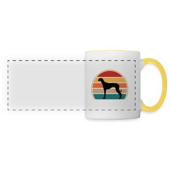 Vieux Lévrier Croate Chien Silhouette Rétro Soleil - Mug panoramique contrasté et blanc - blanc/jaune - Devant